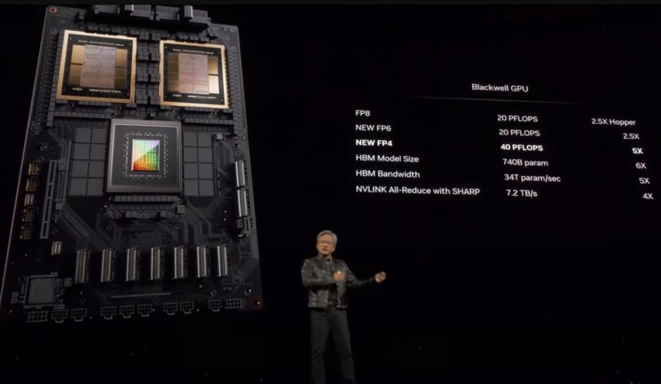 輝達新一代AI晶片推理模型性能比前一代提升30倍。（翻攝NVIDIA YouTube）