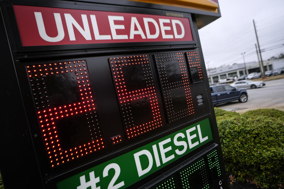 Gas pumps are shown, Monday, Dec. 12, 2022, in Madison, Ga. Inflation in the United States slowed again last month in the latest sign that price increases are cooling despite the pressures they continue to inflict on American households. Gas prices have tumbled from their summer peak. (AP Photo/John Bazemore)