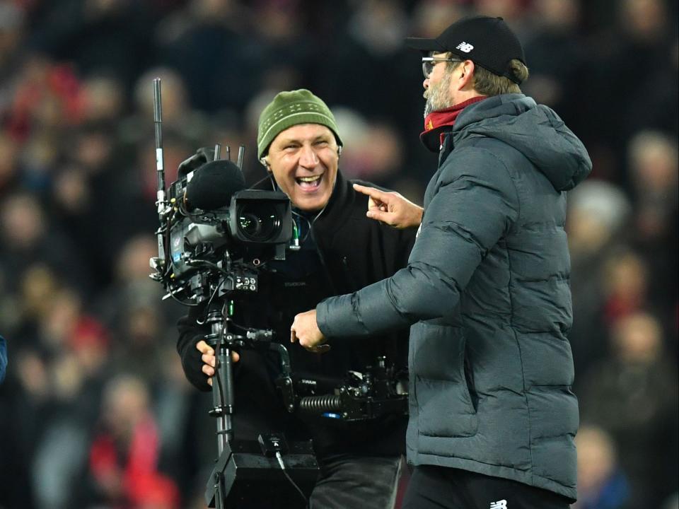 Jurgen Klopp speaks into the camera at Anfield (Getty)