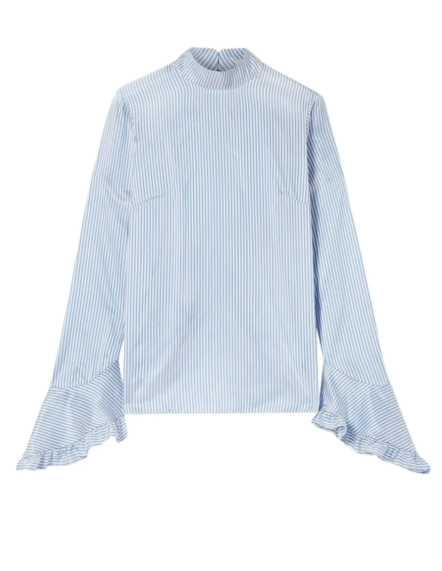 19) Lindsay ruffle-trimmed striped silk blouse