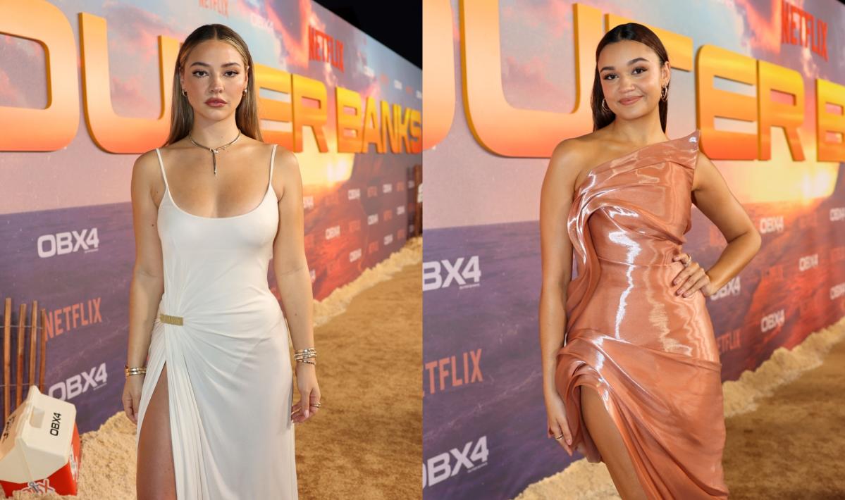 Madelyn Cline slips into an “Easy Breezy” dress by Tommy Hilfiger, Madison Bailey prefers fluid looks and more actors on the red carpet of “Outer Banks” season 4.