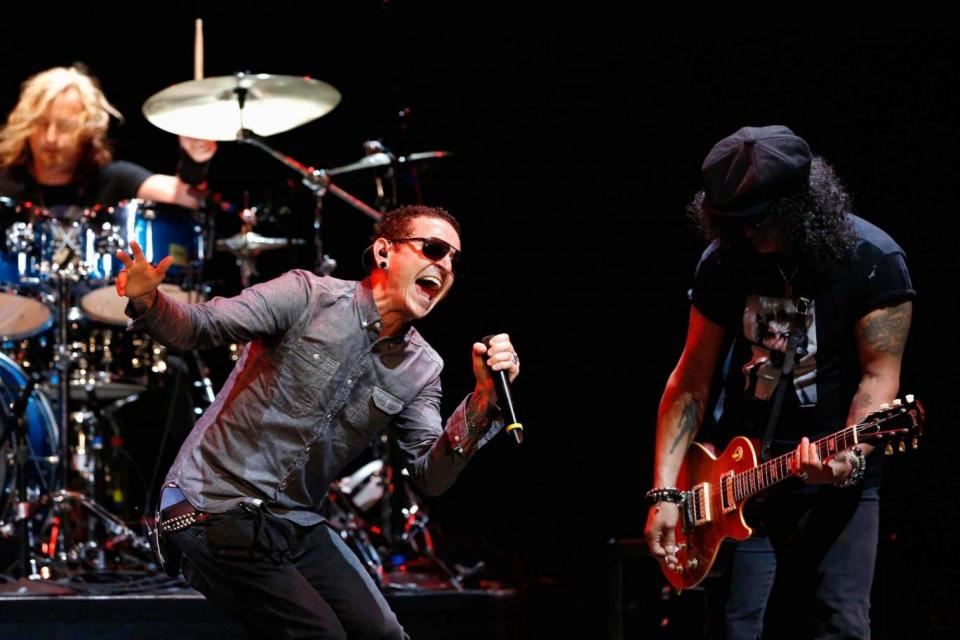 Bennington performing with Slash at a benefit concert in LA in 2013 (REUTERS)