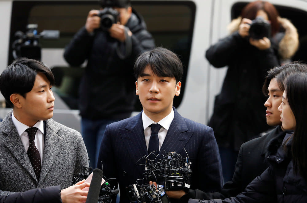 Seungri arrives to be questioned over a sex bribery case at the Seoul Metropolitan Police Agency in Seoul March 14, 2019. — Reuters pic