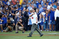 <p>Former Los Angeles Dodgers player Fernando Valenzuela walks onto the field prior to throwing out the ceremonial first pitch before game two of the 2017 World Series between the Houston Astros and the Los Angeles Dodgers at Dodger Stadium on October 25, 2017 in Los Angeles, California. (Photo by Ezra Shaw/Getty Images) </p>