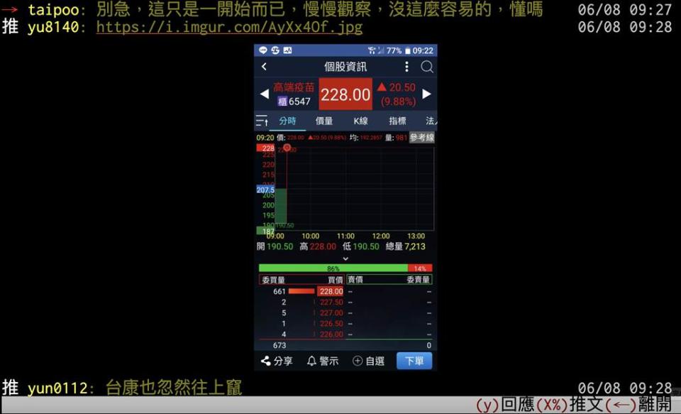 高端疫苗連6跌停後今漲停，網友全傻眼，但宅神卻笑了。(圖翻攝自網路)