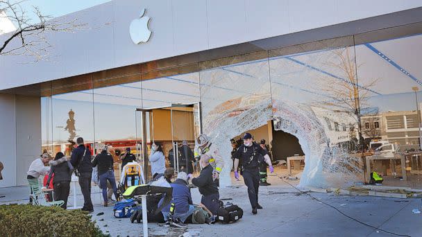 PHOTO: An SUV crashed into the Apple store at Derby Street Shops in Hingham, Mass., Nov. 21, 2022. (The Patriot Ledger/USA Today Network)