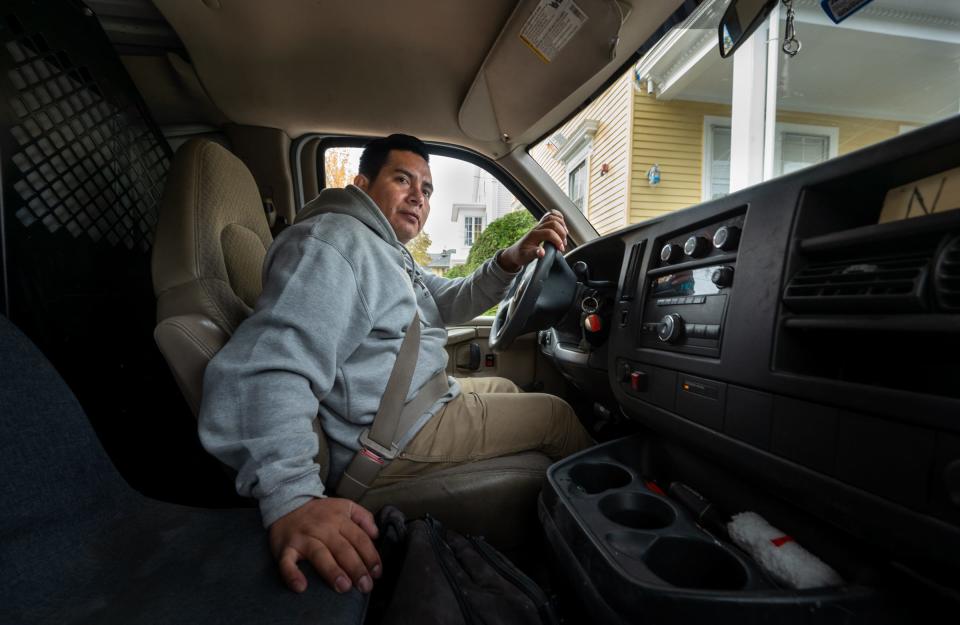 Noel Gabriel, of Lynn, heading to drive to a job site in Salem, Massachusetts. Gabriel, who is from Guatemala, was marked white by police multiple times on traffic citations.