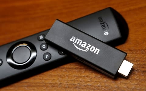 The Amazon Fire TV is displayed during a media event introducing new Amazon products in San Francisco California