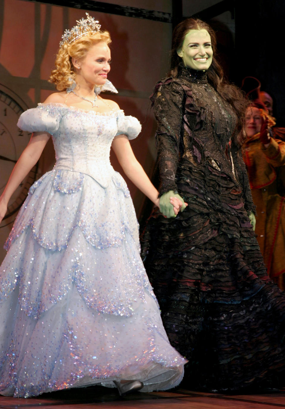 Kristin Chenoweth and Idina Menzel at curtain call (Photo by Bruce Glikas/FilmMagic)