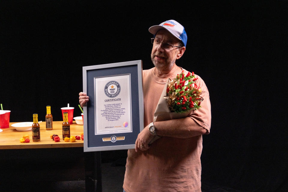 Ed Currie broke his own Guinness record when he created Pepper X, the hottest in the world. / Credit: Courtesy of First We Feast