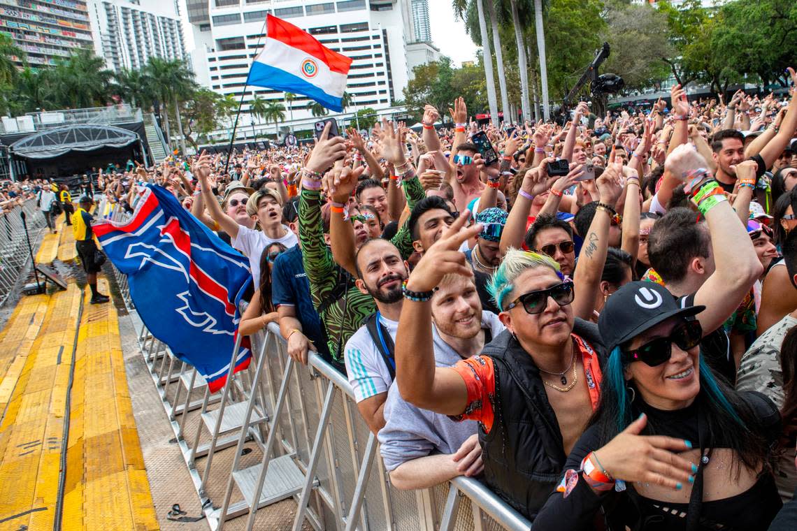 Festival goers react to the music during Day 2 of Ultra 2024 at Bayfront Park in Downtown Miami on Saturday, March 23, 2024.