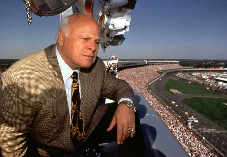 In 1997, Bruton Smith looks over the Charlotte Motor Speedway racetrack.