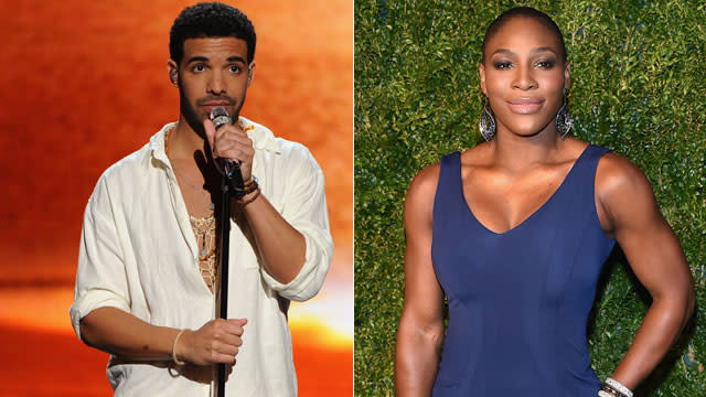 "Just like family," huh? Although Serena Williams said last month that her and rapper Drake are longtime "friends," and "just like family," when asked about his constant presence during her Wimbledon matches, the pair appeared to be much more than that when they were pictured cuddling at Sotto restaurant in Cincinnati on Sunday night. The 28-year-old rapper and the 33-year-old tennis champ were reportedly "making out" in a private room in the back of the restaurant, TMZ reports, and weren't shy about showing some PDA in front of six other guests at their table. However, it's hard to tell if there's really any kissing happening in the photos, but Serena does appear to be sitting on the "Back To Back" rapper's lap while the two get handsy. <strong>PHOTOS: Serena Williams Flaunts Her Curves for 'NY Magazine' After Being Body Shamed Following Her Wimbledon Win</strong> Drake was in the stands on Sunday in Cincinnati, when Serena defended her title at the Western & Southern Open. He's made no secret that he's a huge fan of the athlete, Instagramming this shot of him intensely watching one of her Wimbledon matches last month. He was also, obviously, a very animated spectator. Getty Images The two have actually been the subject of romance rumors for years now, and last July, Serena's ex-boyfriend, rapper Common, admitted that his past beef with the Canadian rapper was in fact over the tennis champion. "For me, I think it was an emotional thing," he told VladTV. "Meaning, I was feeling like, at that time, I think it was the Drake-Serena situation -- I ain't know what was going on with that. And I ain't know if he was throwing things, shots at me. You know, this my ex, and we kinda, you know, going our separate ways. Unfortunately, the war might have been over a girl, even though at the time I never said that." In March, Serena opened up to <em>Vogue</em> about her dating life -- or rather, her lack of one. "I am really shy. I don't talk to guys," Serena surprisingly said. "Friends? Yes. But a potential? No. I get nervous that I will say the wrong thing, and then I just start laughing." Still, she made it clear that she's far from desperate. "I guess," she said, when asked about her desire to start a family and have children. "I'm not even looking for it." <strong>NEWS: Serena Williams Makes a Grand Slam Against 'Racist and Sexist' Remarks</strong> Check out the video below to see <em>Harry Potter</em> author J.K. Rowling slam a Serena body shamer in the best way possible.