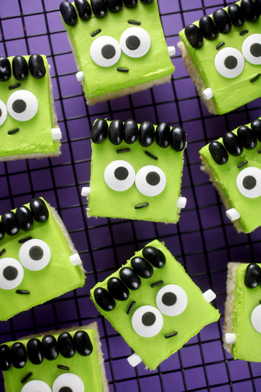 <p>This is the fun baking project you need to try with your little monster. Bonus points if you have a fun Halloween movie playing in the background. </p><p><strong>Get the recipe:</strong> <a href="https://www.bakerella.com/frankensquares/" rel="nofollow noopener" target="_blank" data-ylk="slk:Frankensquares;elm:context_link;itc:0;sec:content-canvas" class="link ">Frankensquares</a></p>