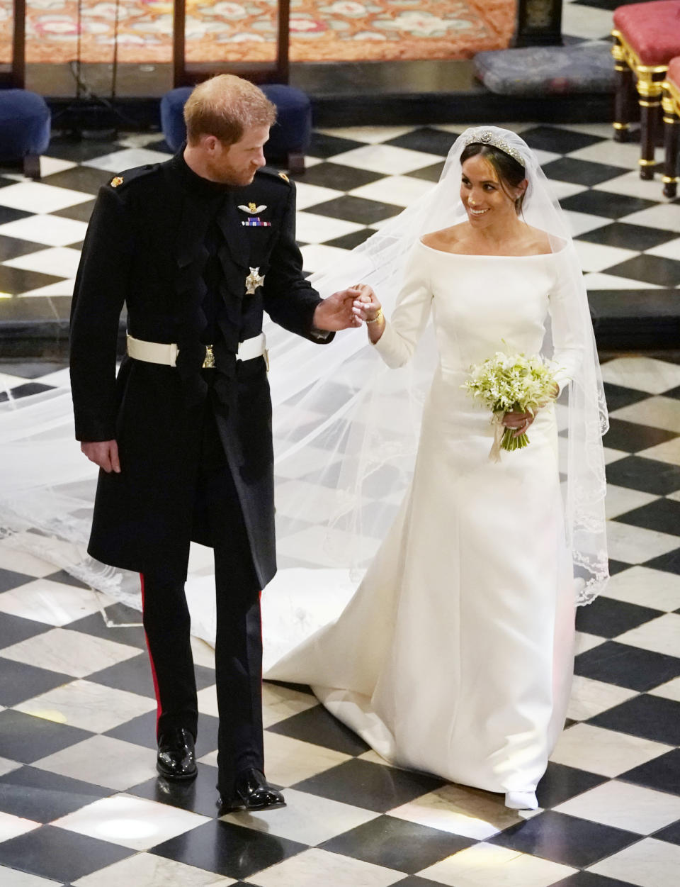 Meghan Markle wore a silk Givenchy gown at her wedding to Prince Harry. Photo: Getty Images