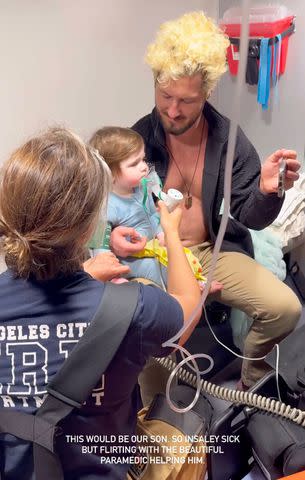 <p>Jenna Johnson/Instagram</p> Val Chmerkovskiy and son Rome with a paramedic.