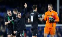 Football Soccer - Everton v Stoke City - Barclays Premier League - Goodison Park - 28/12/15 Stoke's Xhedan Shaqiri celebrates after the game with Ryan Shawcross, Jack Butland and Joselu Action Images via Reuters / Carl Recine Livepic