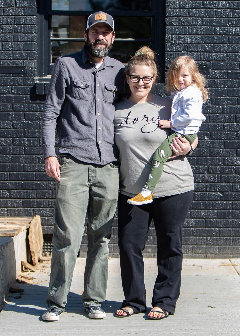 David Krog and Amanda Krog and their daughter Doris Krog in front of their new restaurant Dory in Memphis, Tenn., on Friday, April 10, 2020.