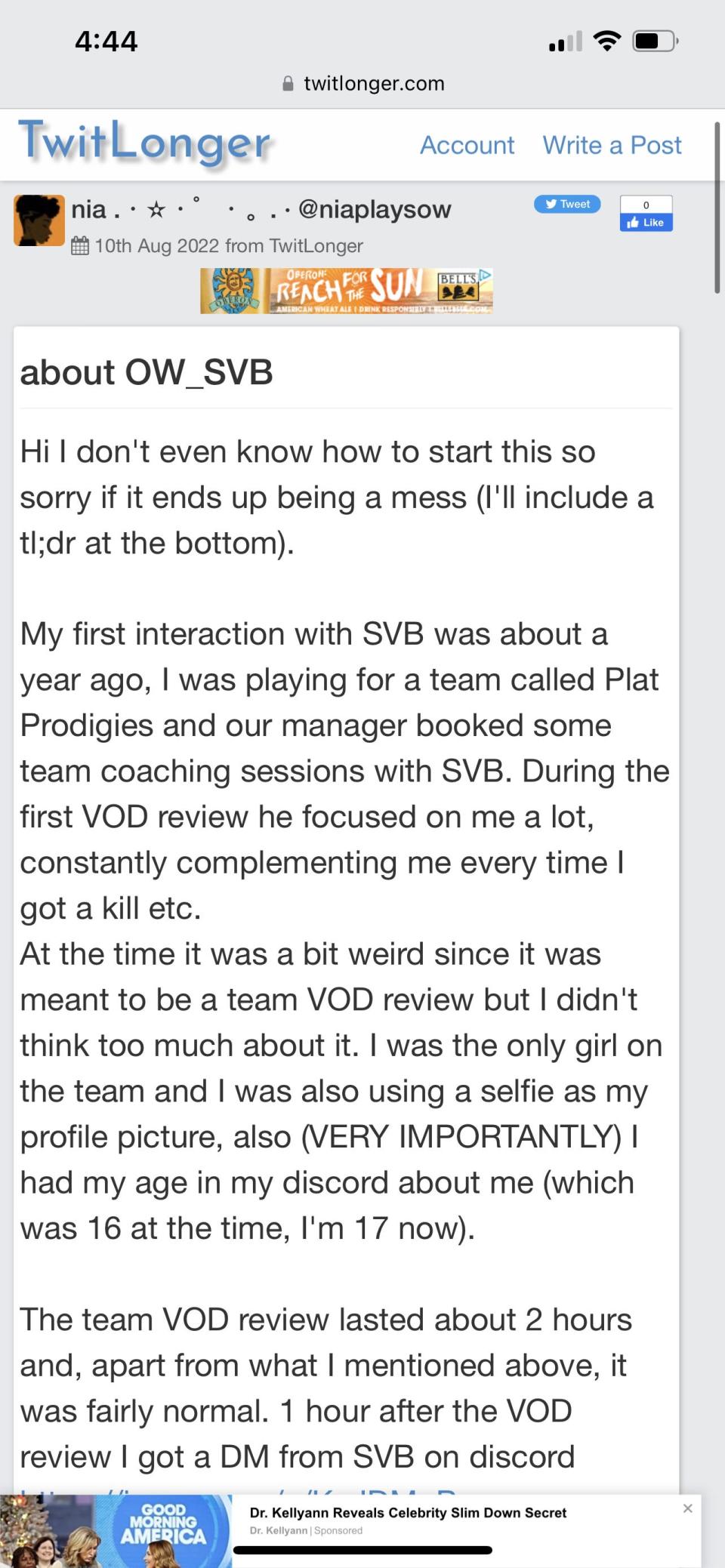 TwitLonger post by @niaplaysow titled 'About OW_SVB'.