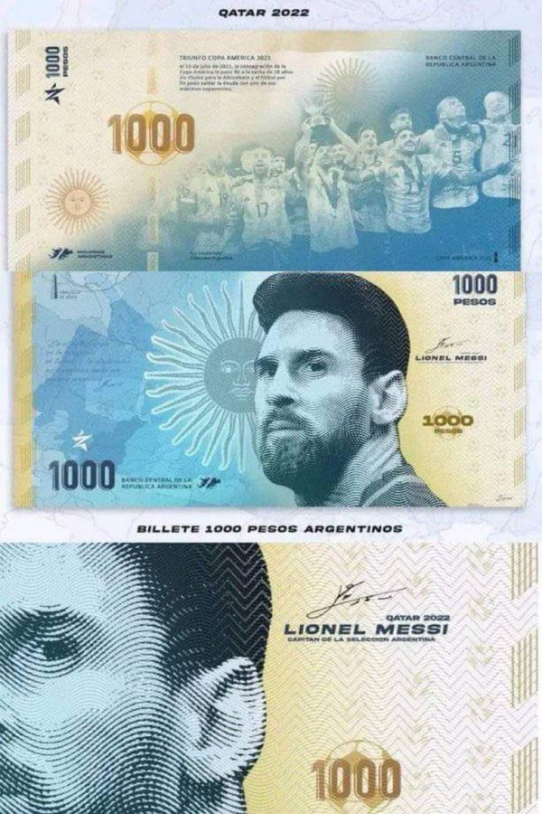 Messi aparece en billetes argentinos de $1000 pesos en redes sociales (Foto: Twitter/ @NuestroDIiario)