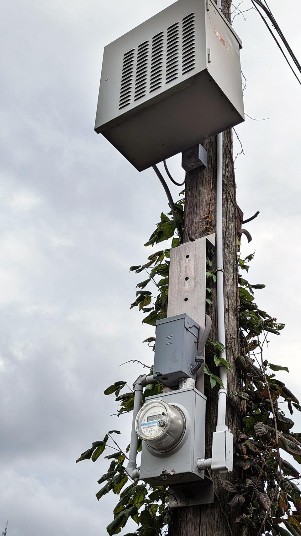 The electrical meter that feeds a cable equipment box on the pole above it in North Hopewell Township. The Nieds were paying the bill for the meter for 22 years.