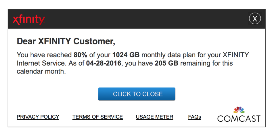 Comcast data notification