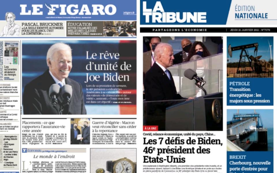 Le Figaro: Joe Biden's dream of unity"; La Tribune: The Seven challenges of Biden, the 46th president of the US, including Covid, the economy, a divided country and China