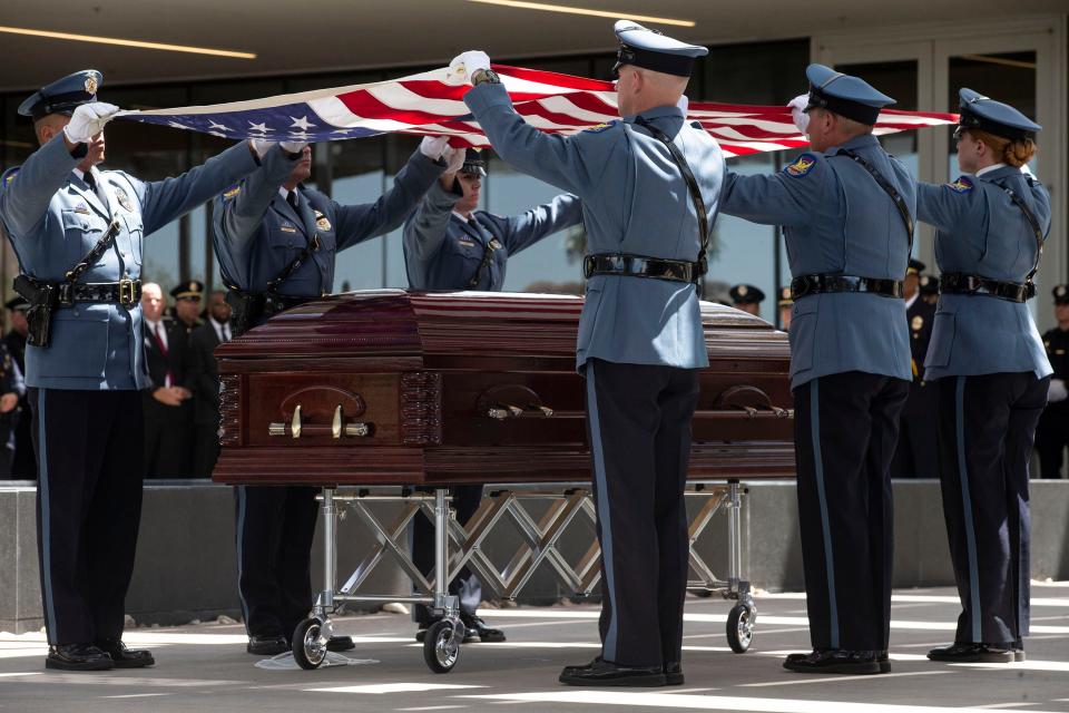 Funeral services for Officer Ginarro New, held at the Dream City Church, in  Phoenix, June 10, 2021.  Benjamin Chambers/The Republic