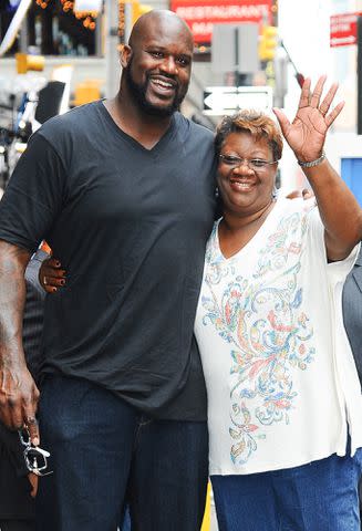 <p>Raymond Hall/FilmMagic</p> Shaquille O'Neal and his mother Lucille O'Neal are seen outside Good Morning America on August 1, 2013 in New York City.