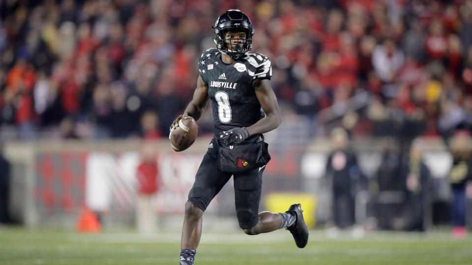 <p>Trending down: Lamar Jackson, Louisville — Like Mayfield, Jackson will be great again in 2017. But he lost a lot of his supporting cast too. Leading running back Brandon Ratcliff is gone as well as Jackson’s top three receivers from 2016. WR Jaylen Smith, who averaged 23 yards a catch in 2016, needs to step up. (Photo credit: AP) </p>