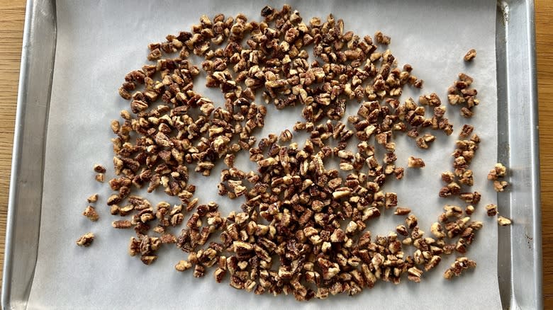 Pecans on baking sheet