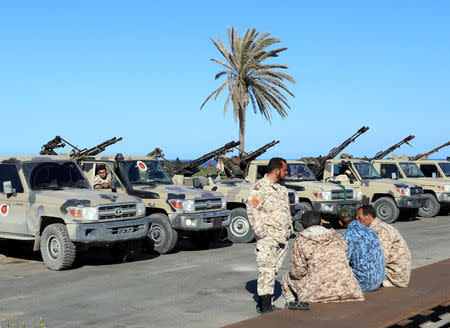 Military vehicles of Misrata forces, under the protection of Tripoli's forces, are seen in Tajura neighborhood, east of Tripoli, Libya April 6, 2019. REUTERS/Hani Amara