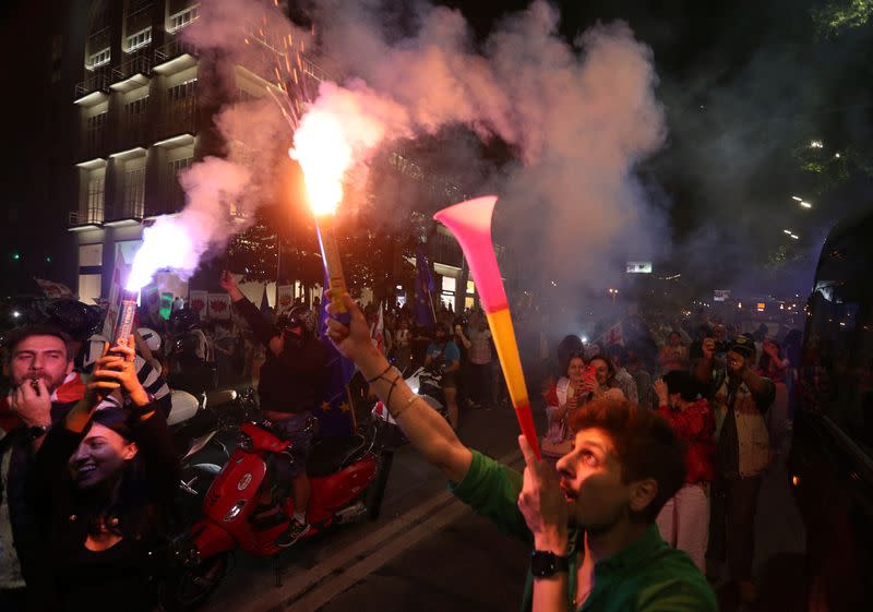 People protest against a bill on "foreign agents" in Tbilisi