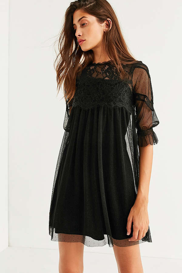 Black high-necked dress with lace
