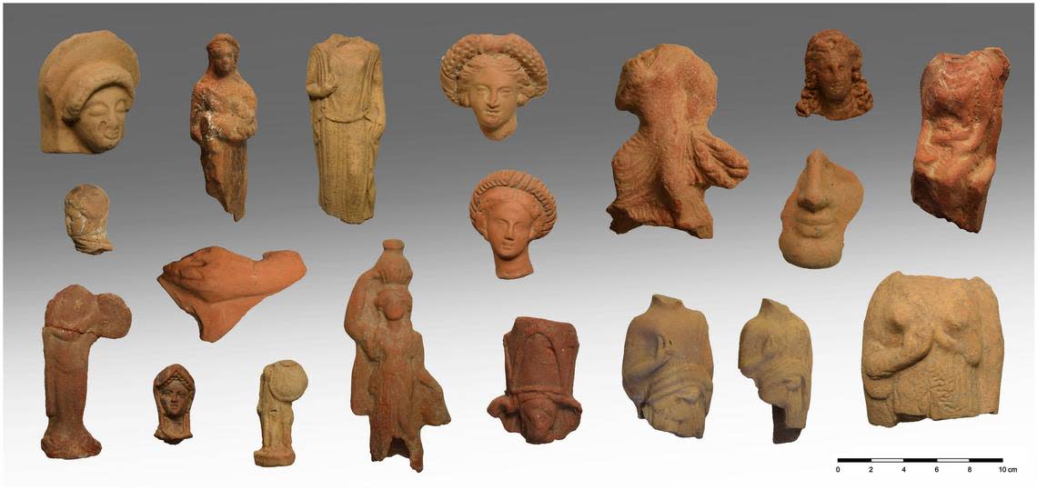 Some of the female figurines unearthed at the sanctuary.