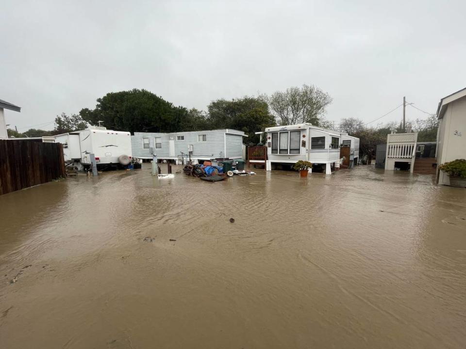 The Silver City West mobile home park in Morro Bay was flooded Friday morning as an atmospheric river storm dumped rain on San Luis Obispo County. Residents of the mobile home park next to Morro Creek were ordered to evacuate by the Morro Bay Fire Department.