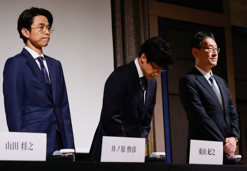  Japan's talent agency Johnny & Associates Chief Noriyuki Higashiyama attends a news conference in Tokyo