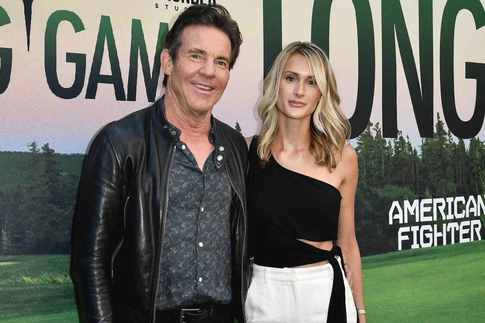 <p>Scott Kirkland/Shutterstock</p> Dennis Quaid (L) and Laura Savoie (R) attend a screening of 