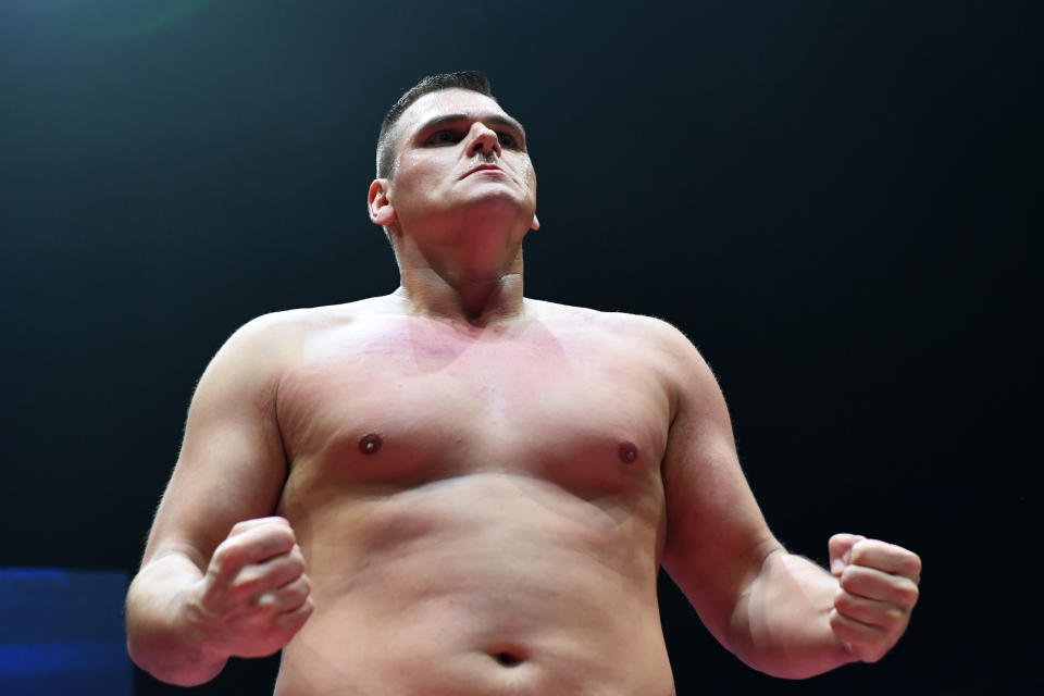 TOKYO, JAPAN - NOVEMBER 04: Walter looks on during the Big Japan Pro-Wrestling 'Ryogokutan' at the Ryogoku Kokugikan on November 04, 2019 in Tokyo, Japan. (Photo by Etsuo Hara/Getty Images)