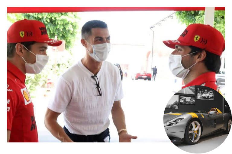 Cristiano con Leclerc y Carlos Sainz en Maranello