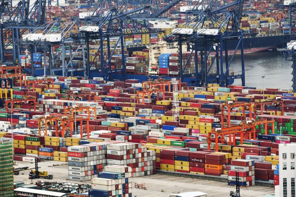 <div class="inline-image__caption"><p>Cargo containers stacked at Yantian port in Shenzhen in China’s southern Guangdong province in 2021.</p></div> <div class="inline-image__credit">STR/AFP via Getty</div>