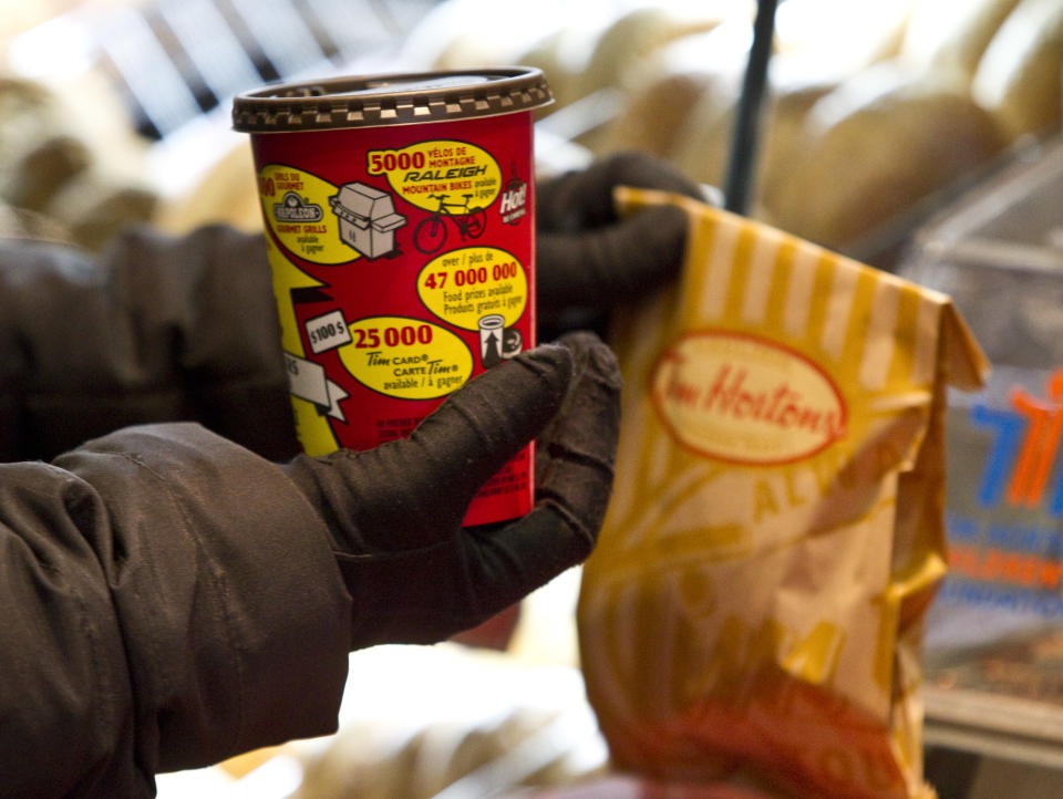 February 22, 2011-TIM HORTONS-Stock photos from inside Tim Hortons Coffee Shop at 56 Wellesley Street in Toronto. Tim Hortons launches its 25th annual Roll Up the Rim to Win contest Tuesday February 22, 2011. Tara Walton/Toronto Star. (Photo by Tara Walton/Toronto Star via Getty Images)