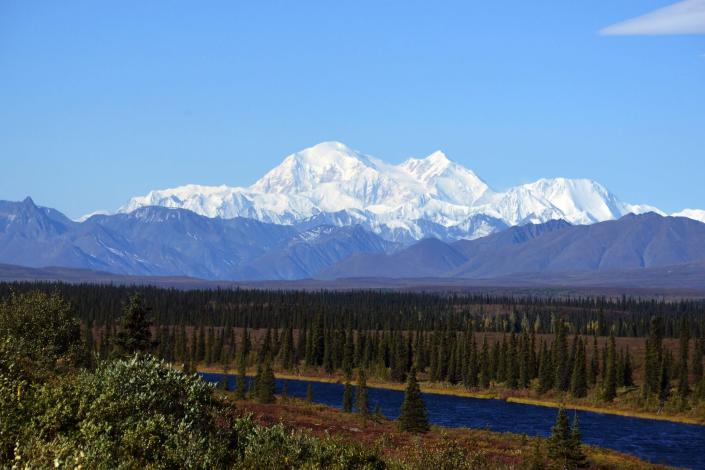 DENALI NATIONAL PARK, AK - SEPTEMBER 1: A view of Denali, formerly known as Mt. McKinley, on September 1, 2015 in Denali National Park, Alaska. According to the National Park Service, the summit elevation of Denali is 20,320 feet and is the highest mountain peak in North America. (Photo by Lance King/Getty Images)