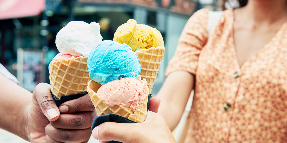 friends gathered with cones at an ice cream festival