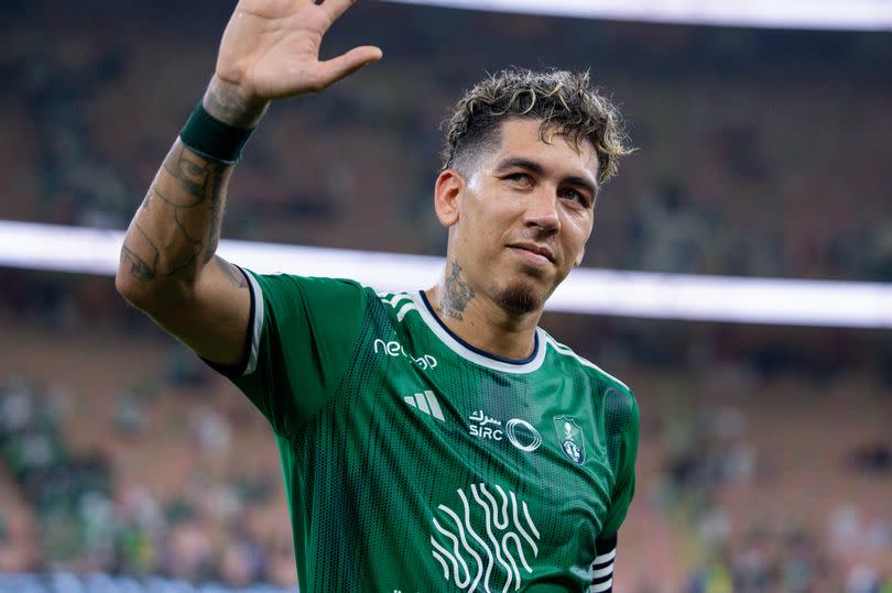 Roberto Firmino waves to the crowd after being substituted for Saudi Pro League side Al Ahli.