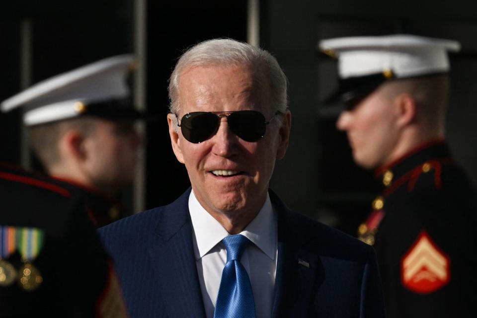 US President Joe Biden waits for the arrival of Brazilian President Luiz Inacio Lula da Silva and his wife Rosangela Janja da Silva at the White House in Washington, DC, on February 10, 2023. (Photo by ANDREW CABALLERO-REYNOLDS / AFP) (Photo by ANDREW CABALLERO-REYNOLDS/AFP via Getty Images) ORIG FILE ID: AFP_338Y8QL.jpg