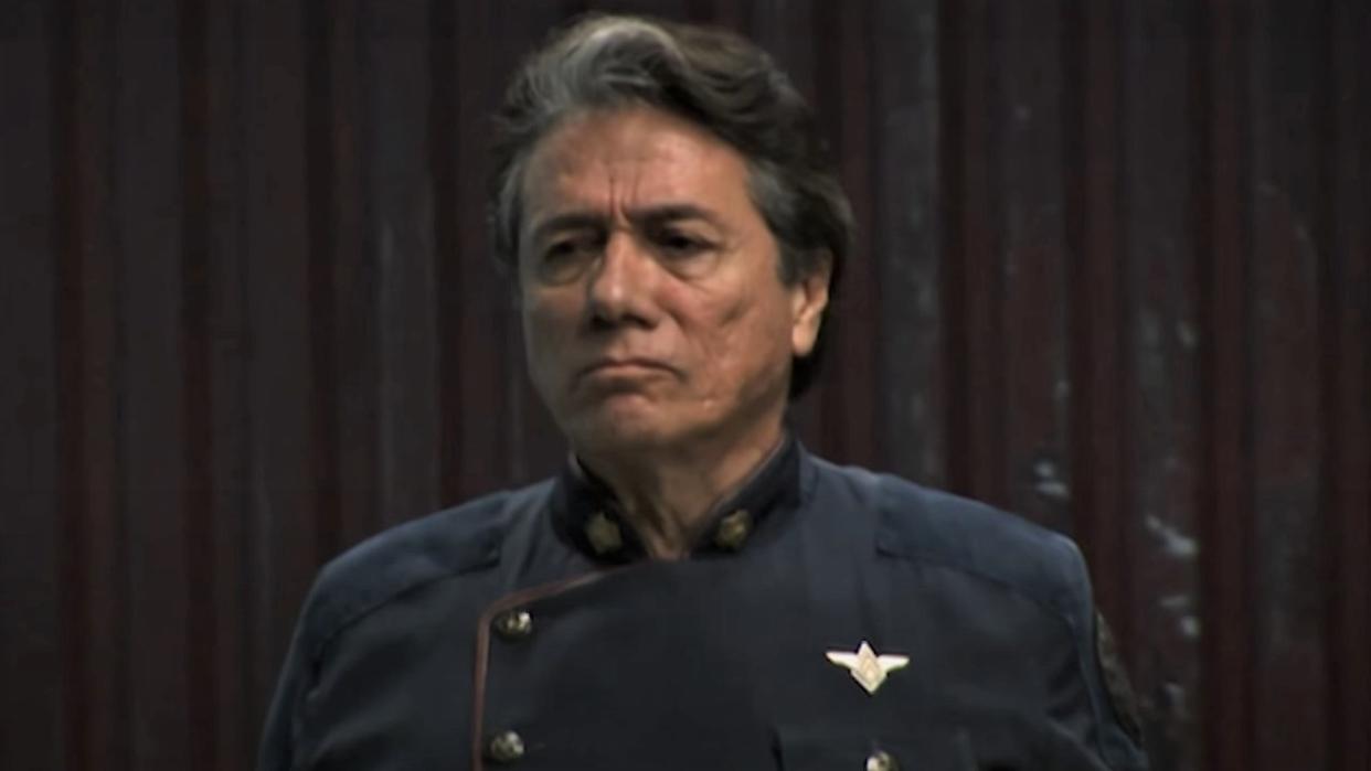  Edward James Olmos on Battlestar Galactica. 