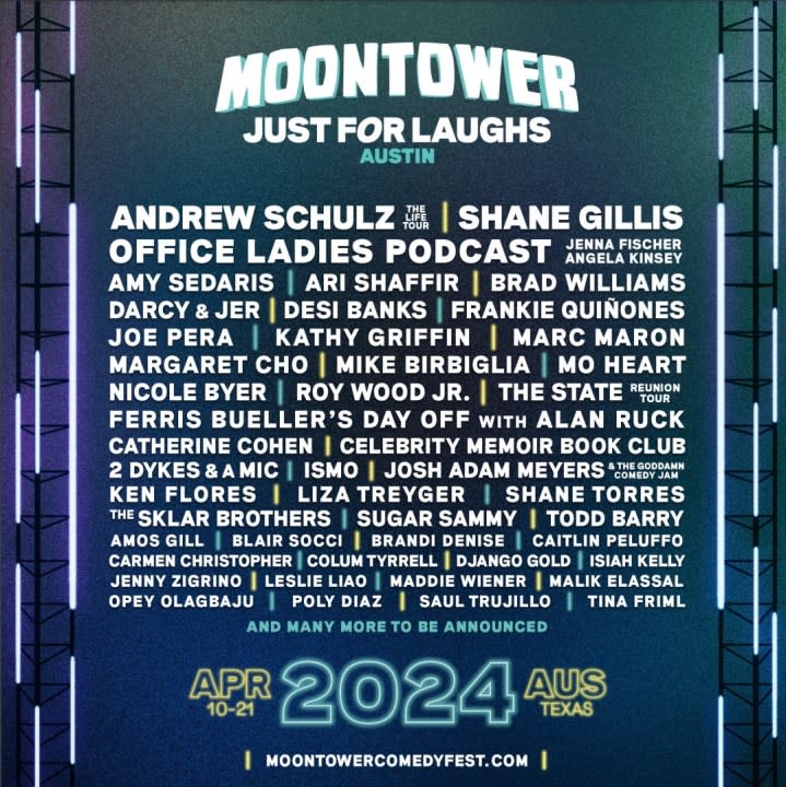 Lineup art for Moontower Just For Laughs Comedy Festival’s 2024 initial lineup (Courtesy: Moontower Just For Laughs)