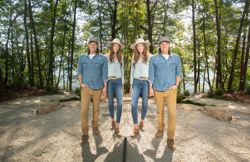 Bolt Farm Treehouse owners Seth and Tori Bolt, seen here on Sep 22, 2022, have recently added mirrored cabins to their 55-acre nature retreat atop Whitwell Mountain in Whitwell, Tennessee. The mirrored cabins are the first of their kind in the United States. 