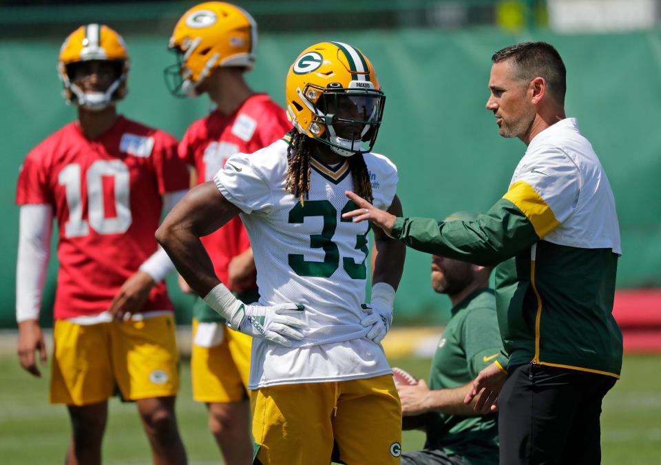 Green Bay Packers head coach Matt LaFleur said he was caught off guard by the acquisition of Josh Jacobs and the release of Aaron Jones at the start of free agency last month.